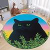 Black Cat Round Area Rug Cute Cartoon Kitten Print Non-Slip Floor Mat for Living Room Bedroom Carpet for Kids Room Playroom