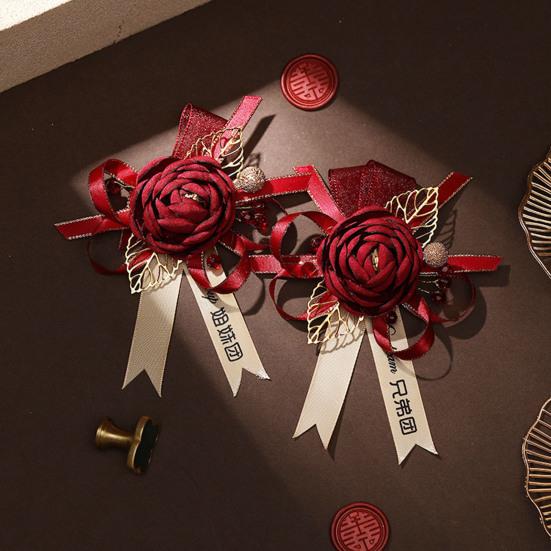 2 Buc/Set Cocarde Nuntă Chineză Decor Romantic cu Fundă Aliaj Broșe Pin Tradiționale Mire Mire pentru Nuntă Logodnă Aniversare