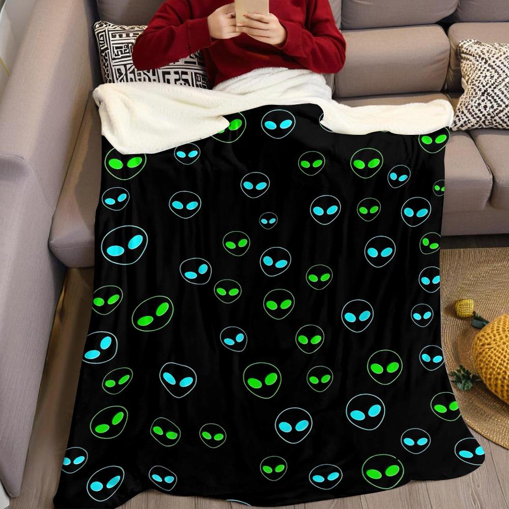 Neon-Alien-Beflockungs-Flanell-Decke Warm Weich Halloween Weihnachten Sofa Warm Gemütlich Dekorative Deko Geschenk für Alle Jahreszeiten