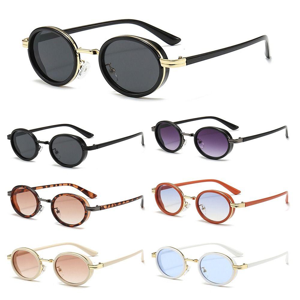 Trendy Metal Frame Oval Sunglasses Hip-Hop UV400 Punk Shades Small Frame Sun Glasses for Women Men