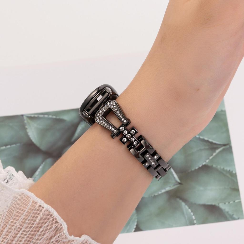 Metal Watch Strap for Xiaomi Smart Band 9 NFC/9/8 U-Shaped Rhinestone Wrist Band