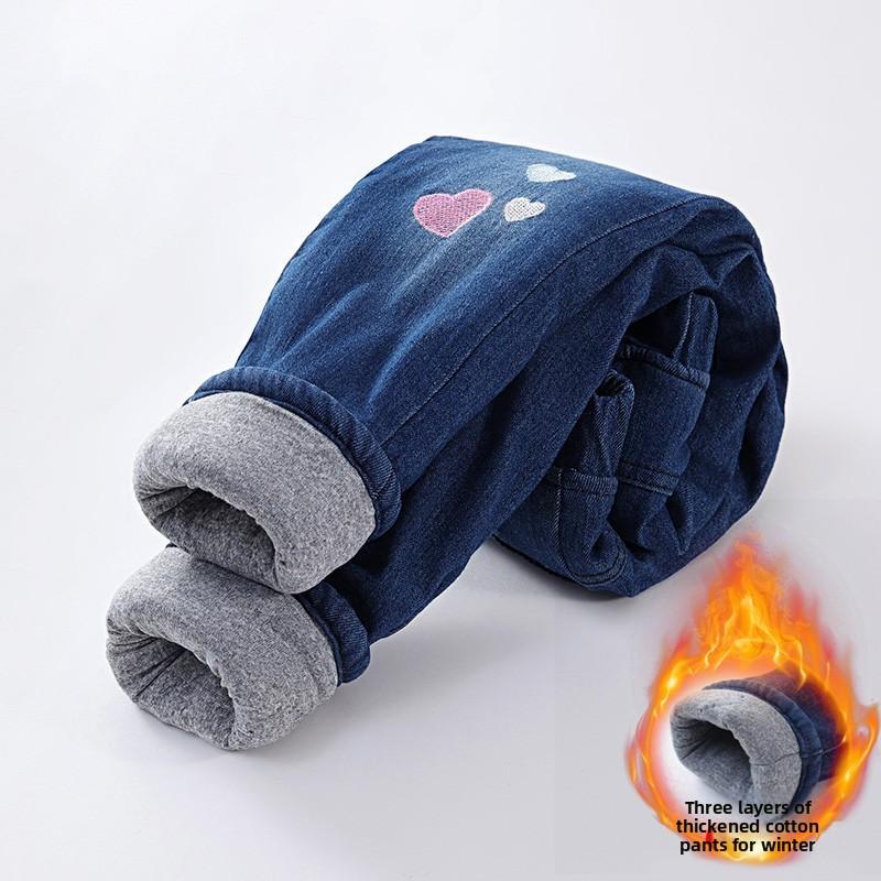 

Брюки для девочекЗимние Новые Джинсовые Хлопковые Брюки Трехслойные Утепленные Хлопковые Теплая Верхняя Одежда Новые Детские Брюки 150