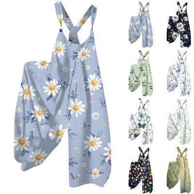 Mono de Verano para Mujer Estampado Floral Mono Vintage, Tirantes No Ajustables,