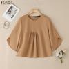 ZANZEA Women Casual Round Neck 3/4 Sleeve Loose Blouse
