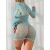 Women Sexy Hollow Out Long Sleeve Tight Bodysuit Lingerie Set