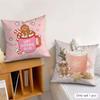 Christmas Pink Gingerbread Cushion Cover Silky Short Plush Invisible Zipper Dustproof Sofa Pillow Case For Home Decor