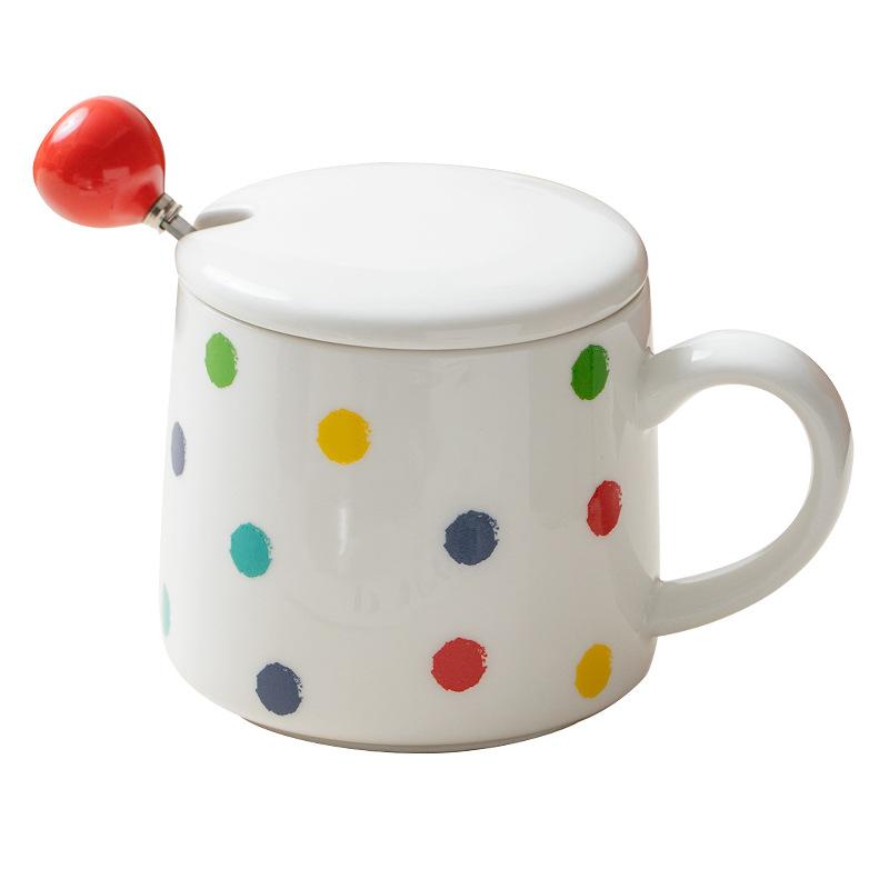 Korean Colored Mug with Lid Spoon High End Ceramic Cup Household Water Cup Living Room High Value Coffee Cup