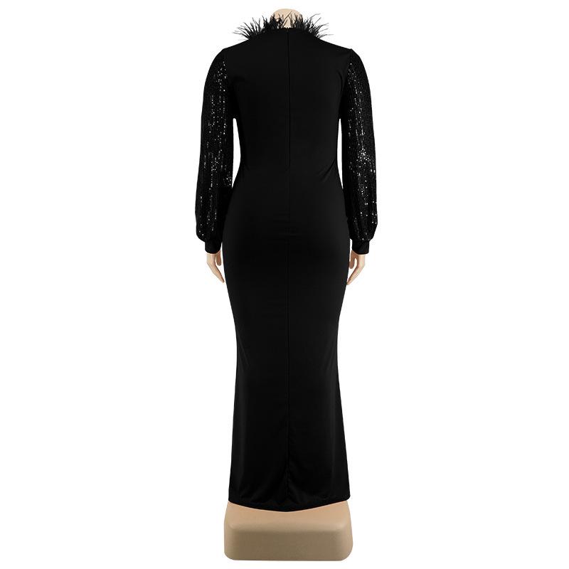 Evropské a americké dámské šaty nadměrné velikosti se sekvenovanými rukávy