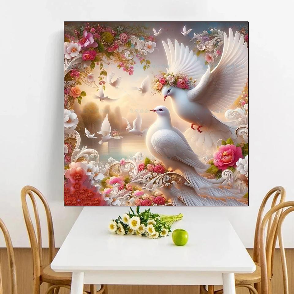 5ddiy Animal Diamond Painting 2024 Love Bird Landscape Painting Mosaic Flower And Bird Decoration New Product Room Decoration