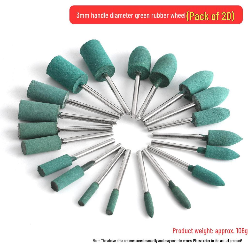 3mm Rubber Grinding Head with Handle - Cylindrical Polishing Wheel for Metal and Jade