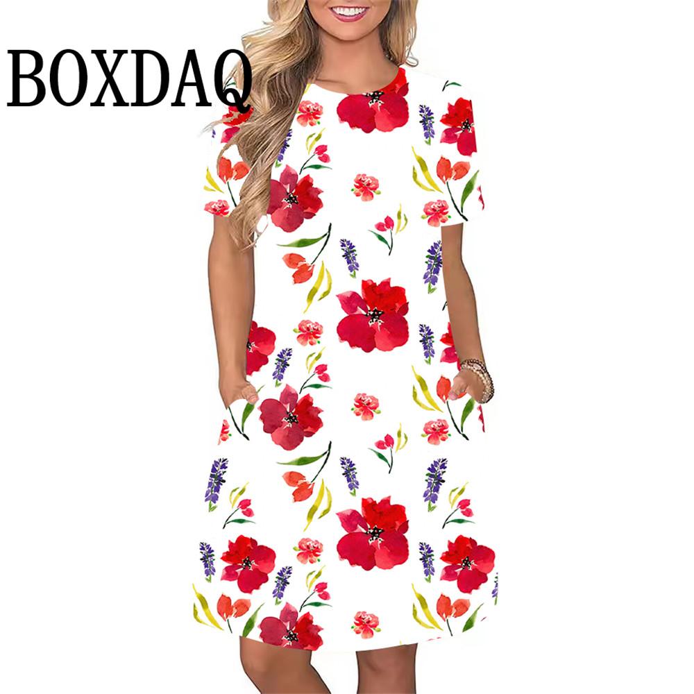 Women's Dresses Sweet Lemon Floral Print A-Line Dresses Plus Size Female Summer Loose Pocket Dress Sundress Beach Style
