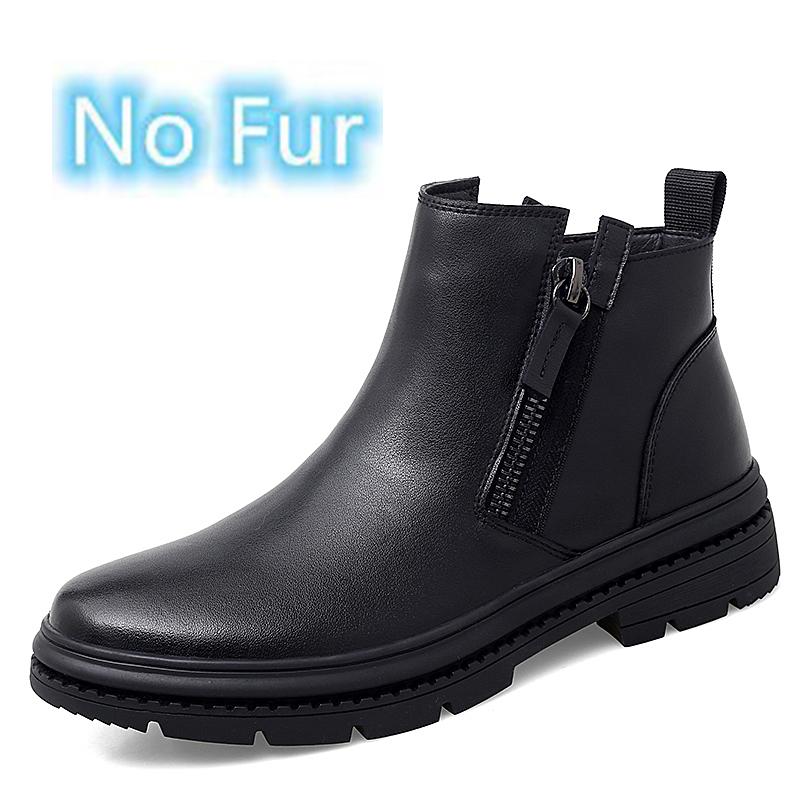 Módní pánské boty Chelsea Kotníkové boty z pravé kůže Pánské boty v britském stylu Boční zip Pánská obuv Zimní plyšové sněhule