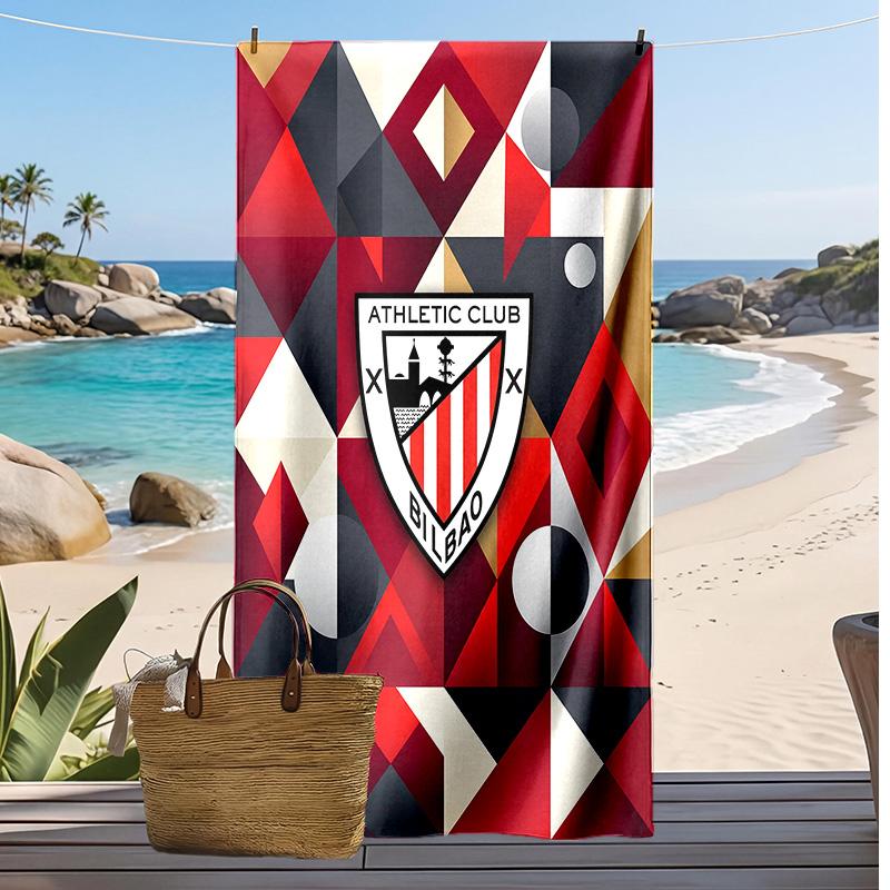Athletic Bilbao Football Print Beach Towel, Large Soft Quick Dry Towel for Beach Camping Swimming