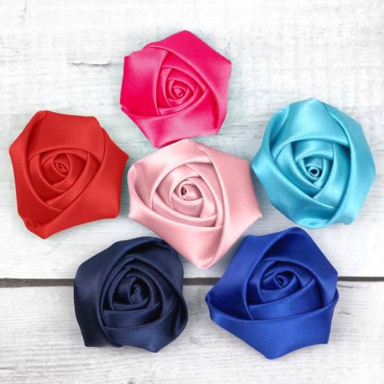 6Pcs Corsage Handmade Reversible Satin Roses Wedding Corsage DIY Hair Accessories Bridal Bouquets Small Floral Accessories