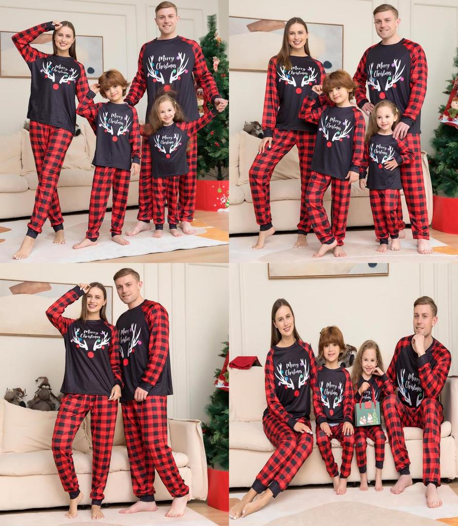 2023 New Arrival Plaid Alphabet Christmas Family Matching Pajama Set