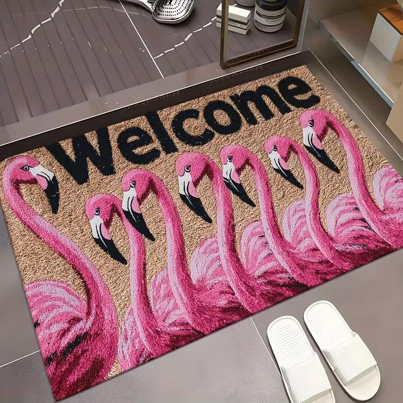 1pc Flamingo Welcome Mat- Non-Slip Pink Flamingo Design Mat for Entrance, Bathroom, Bedroom, Living Room, Camping , Yoga 2D Flat