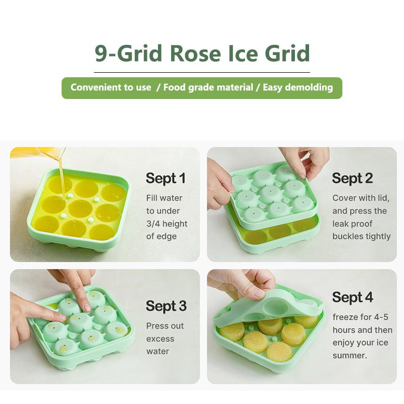 9 Grids Rose Shaped Silicone Ice Cube Tray Ice Molds Making For the Freezer Novelty Drink Tray For Chilled Cocktails Juice Drink