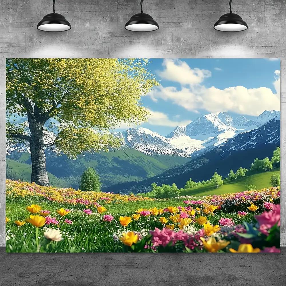 2D Plane, 1 Vibrant Spring Landscape and Sweet Flowers. Suitable for Photo Studios and Portrait Photography.