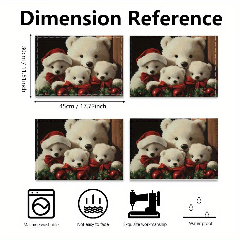 4-Piece Christmas Bear Placemats Family Gatherings Christmas Parties Holiday Table Decor & Accessories 4PCS