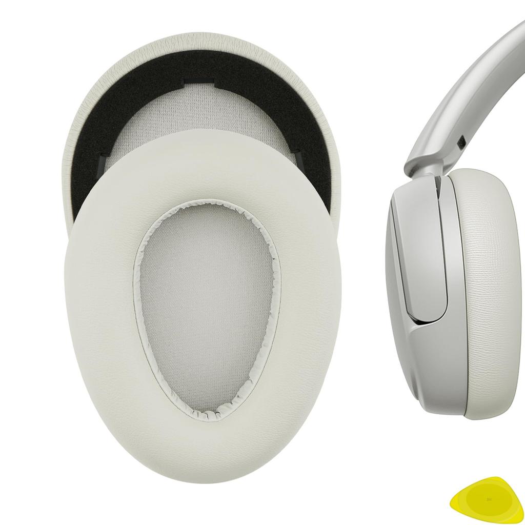Geekria QuickFit Ear Pads Compatible with JLab JBuds Lux ANC Wireless Ear Cups Headphones, Pads/Ear (Protein Leather/Cloud White)