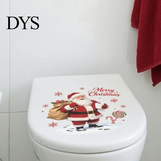Winter Bathroom Festive Decorations Christmas Toilet Stickers, Funny Santa Claus Waterproof Lid Tank Seat Decals, Ceramic Glaze Safe Decals