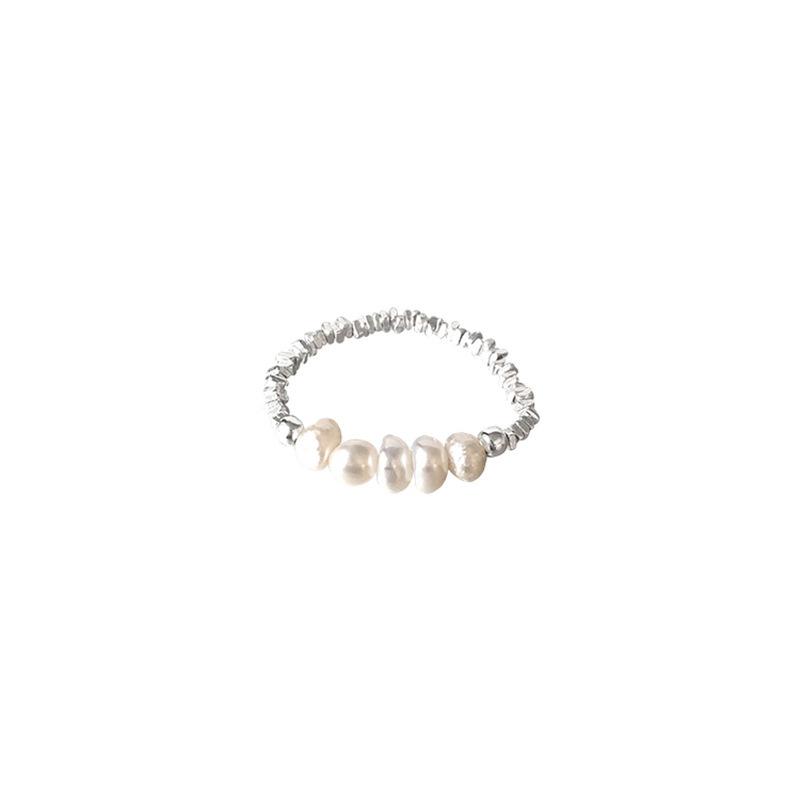 Korean Stylish Inspired Adjustable Pearl And Silver Ring For Women Modern Fashion 2023 Jewelry