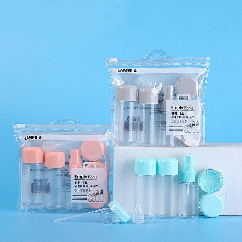 Trucco da viaggio imbottigliato in flacone spray lozione da otto pezzi, scatola crema è portatile e può essere portato a bordo con una borsa portaoggetti