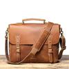 Pasta de Couro Retro para Homem, Bolsa Mensageira de Ombro em Couro Genuíno para Computador, Bolsa de Negócios Portátil de Grande Capacidade em Couro de Vaca