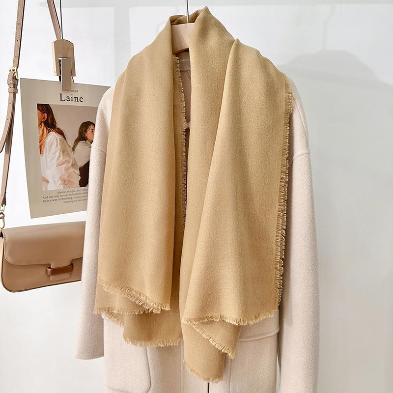 Simple literary and artistic yarn with sunscreen, elegant shawl, women's solid color square short fringed temperament scarf