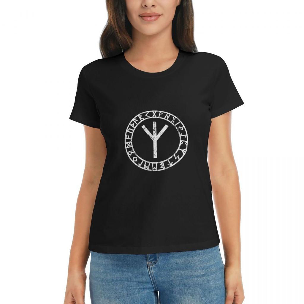 T-shirt da Donna Amuleto Rune Algiz Vichingo Norreno Odin Thor Paganesimo Manica Corta Magliette Girocollo Abbigliamento Top Streetwear