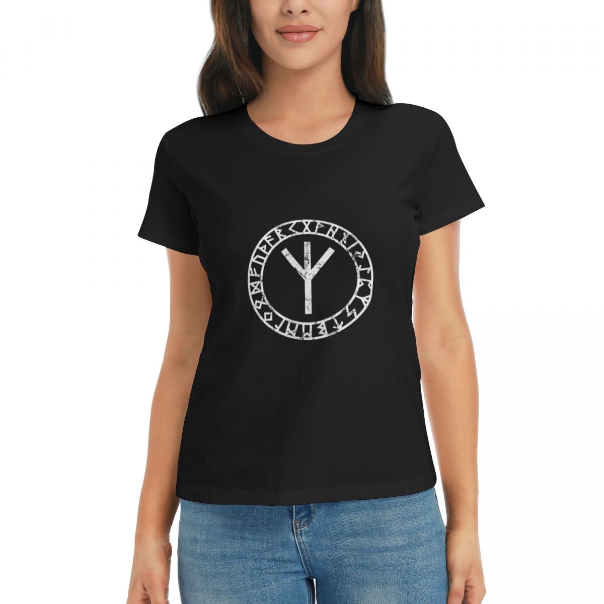 

Women TShirt Algiz Runes Amulet Norse Odin Thor Viking Paganism Short Sleeve Tees Crew Neck T Shirts Clothes Tops Streetwear 4XL