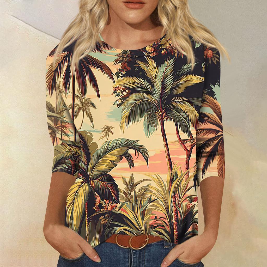Womens Spring Tops Summer Shirts for Women Casual Crewneck Printed Blouse Womens Summer Shirts Loose Fit Lightweight Style