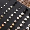 30Pairs Simple Fashion Pearl Bead Diamante Crystal Earrings Ear Stud Set