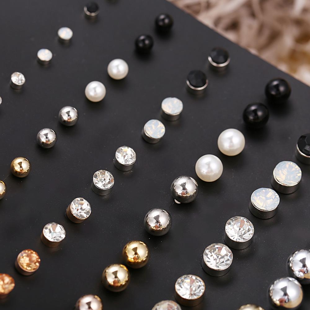 30Pairs Simple Fashion Pearl Bead Diamante Crystal Earrings Ear Stud Set