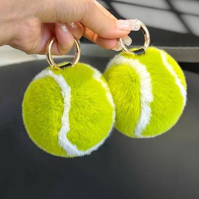 Yousheng Tennis Ball Plush Pendant Soft Stuffed Ball Plush Toy Fluffy Tennis Ball Key Ring Charm Sports Backpack Decoration Birthday Gift
