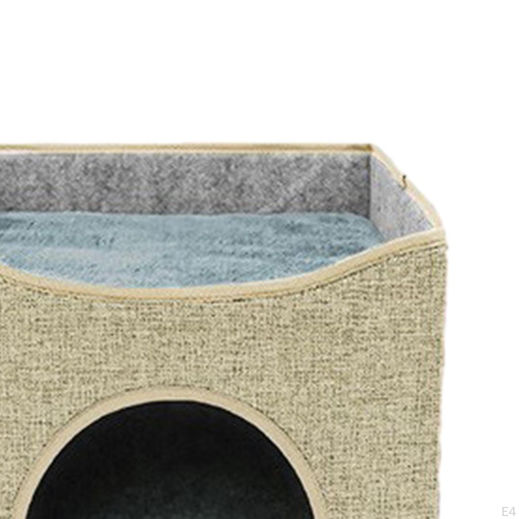 Cat Bed Cube House Double Layer with Sided Cushion Cute Soft Pet Sleeping Foldable Cave