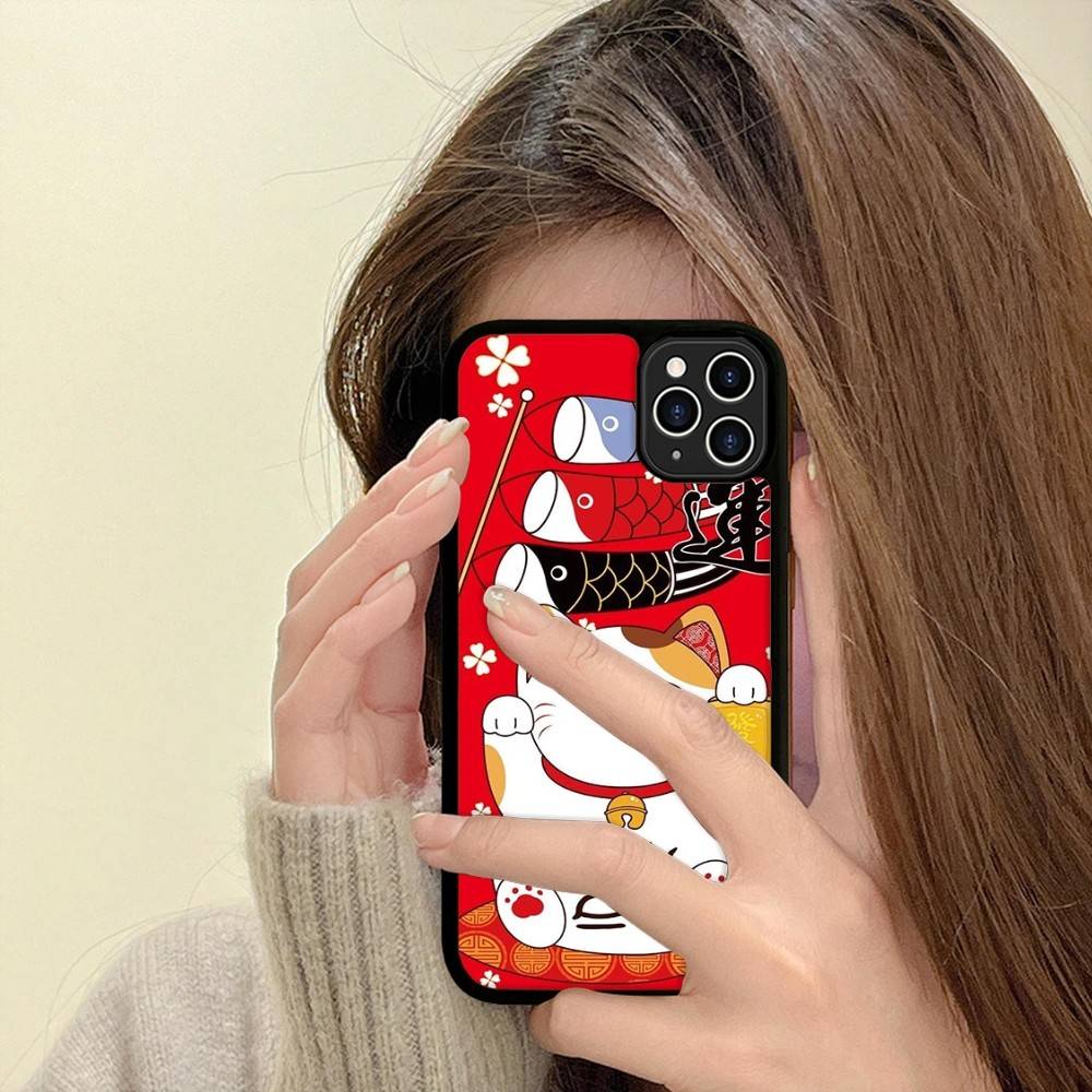 Maneki Neko Lucky Money Cat PC+TPU Phone Case For IPhone 11 12 13 14 15 16 17 Plus Pro Max Cover
