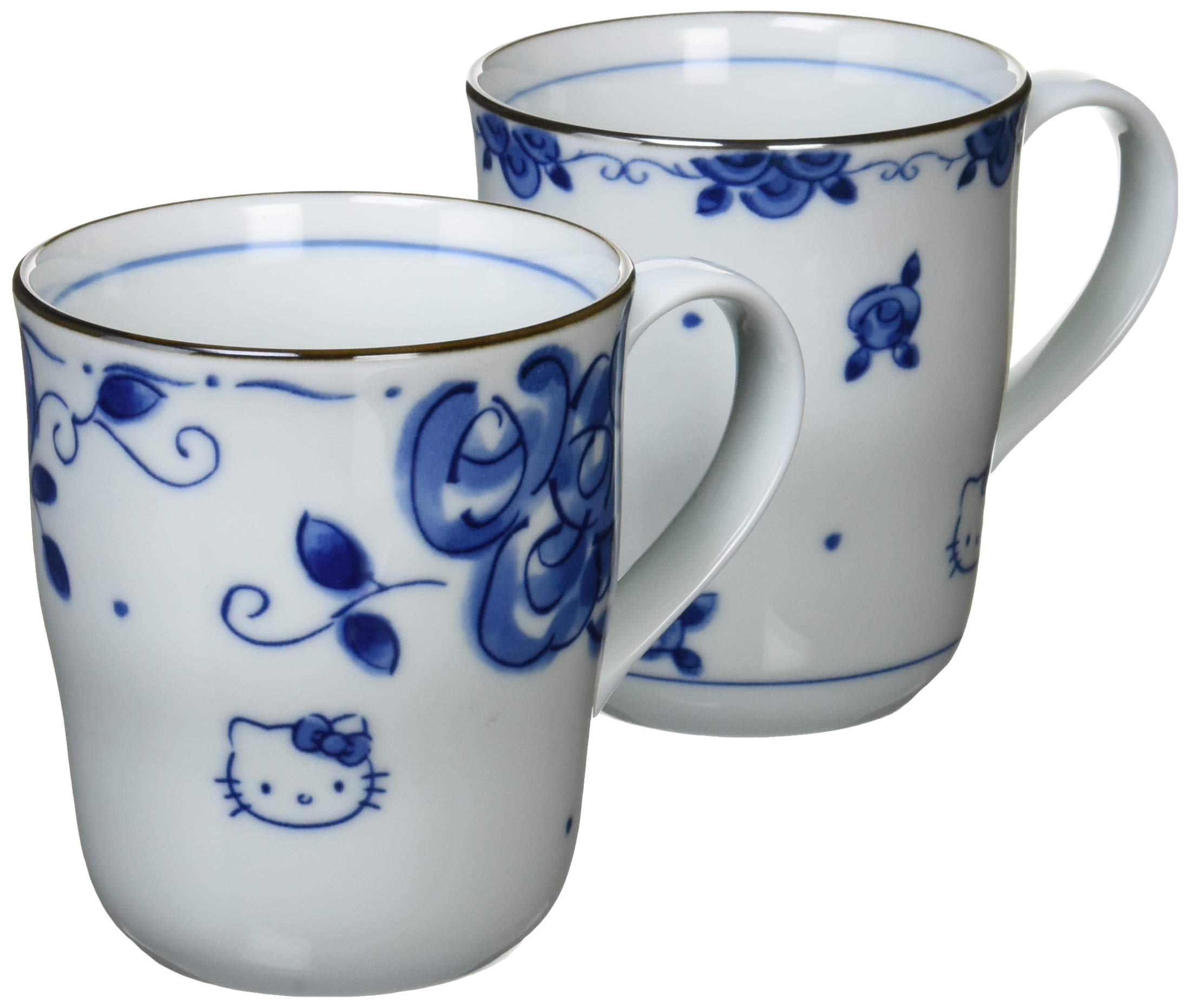 

Kanesho Touki Sanrio Kitty Blue Rose Pair of Mugs 307740 Hello Kitty (Sometsuke) (Gift Boxed)