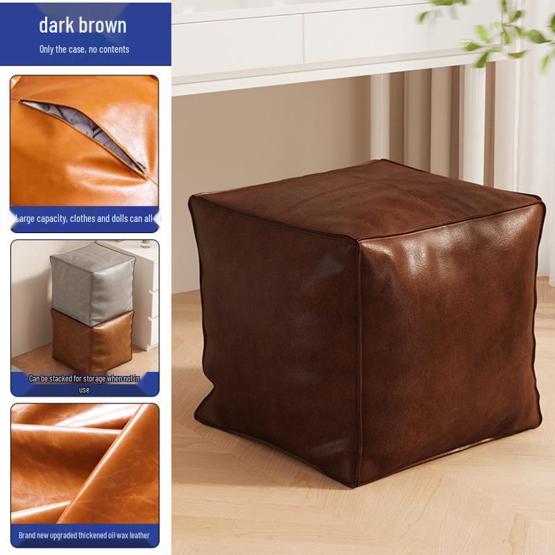 Skórzany marokański puf: Puf z funkcją przechowywania do salonu, Podnóżek do sofy, Stojak na nieużywane ubrania, Stołek do wykuszowego okna