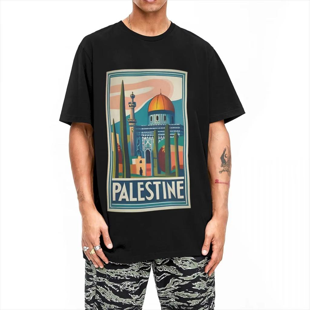 2025 Summer Couple T-Shirt Vintage Palestine Jerusalem Peace T Shirts Leisure Summer Tees Aesthetic Print Cotton Tops Gift Idea