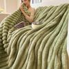 Faux Kaninchen Samt Uni Decke Nordisch Gestreift Nickerchen Flanelldecken Verdickt Warm Multifunktional Überwurfdecke
