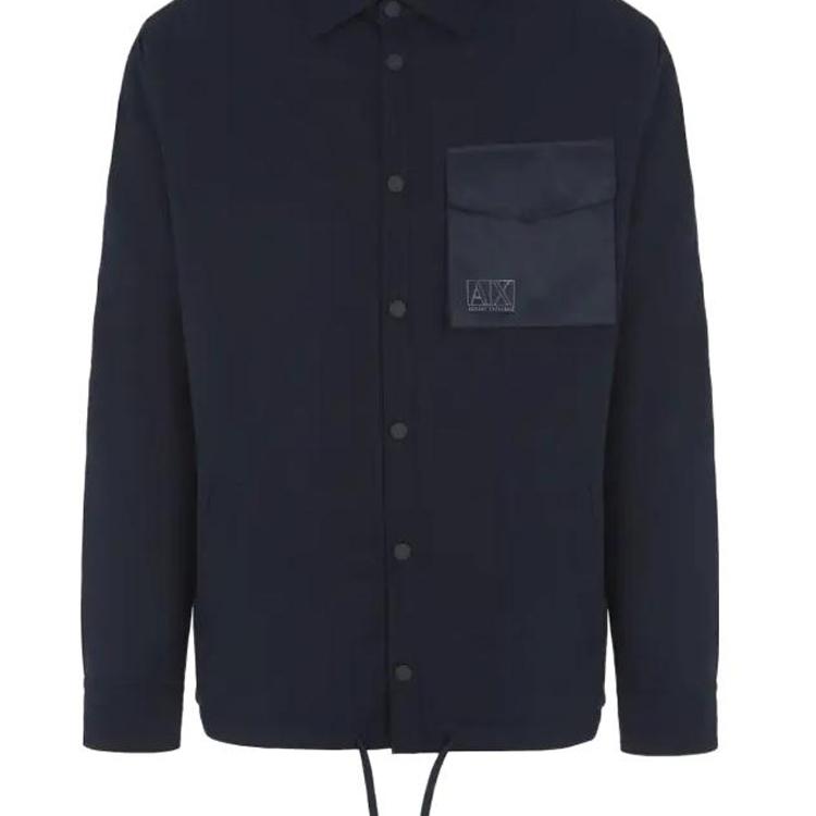 Armani Exchange Solid Letter Print Long Sleeve Cotton Jacket Men jackets Navy-Blue 6RZB18-ZNUWZ-1510