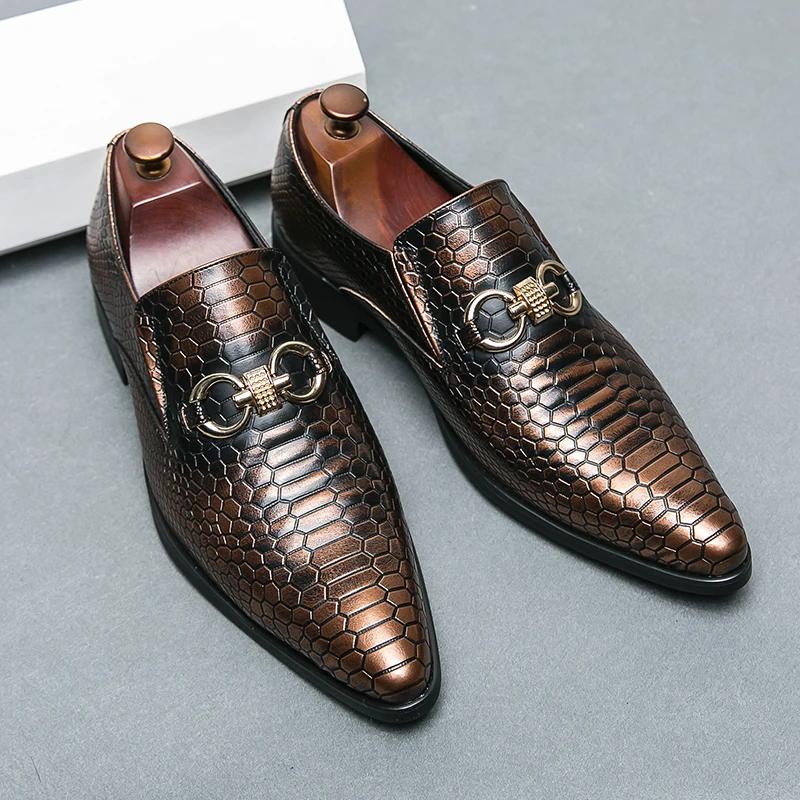 Black Loafers Shoes for Men Designer Men's Leather Shoes Slip-On Brown Male Man Metal Buckle Wedding Men Oxfords Handmade