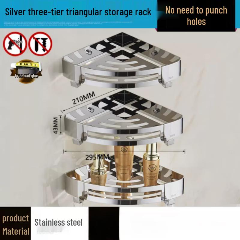 

Yuzhu Stainless Steel 3-Tier No-Drill Corner Bathroom Shelf