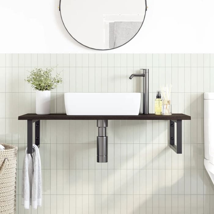 VidaXL Étagère de vasque murale acier et bois de chêne massif 3302625