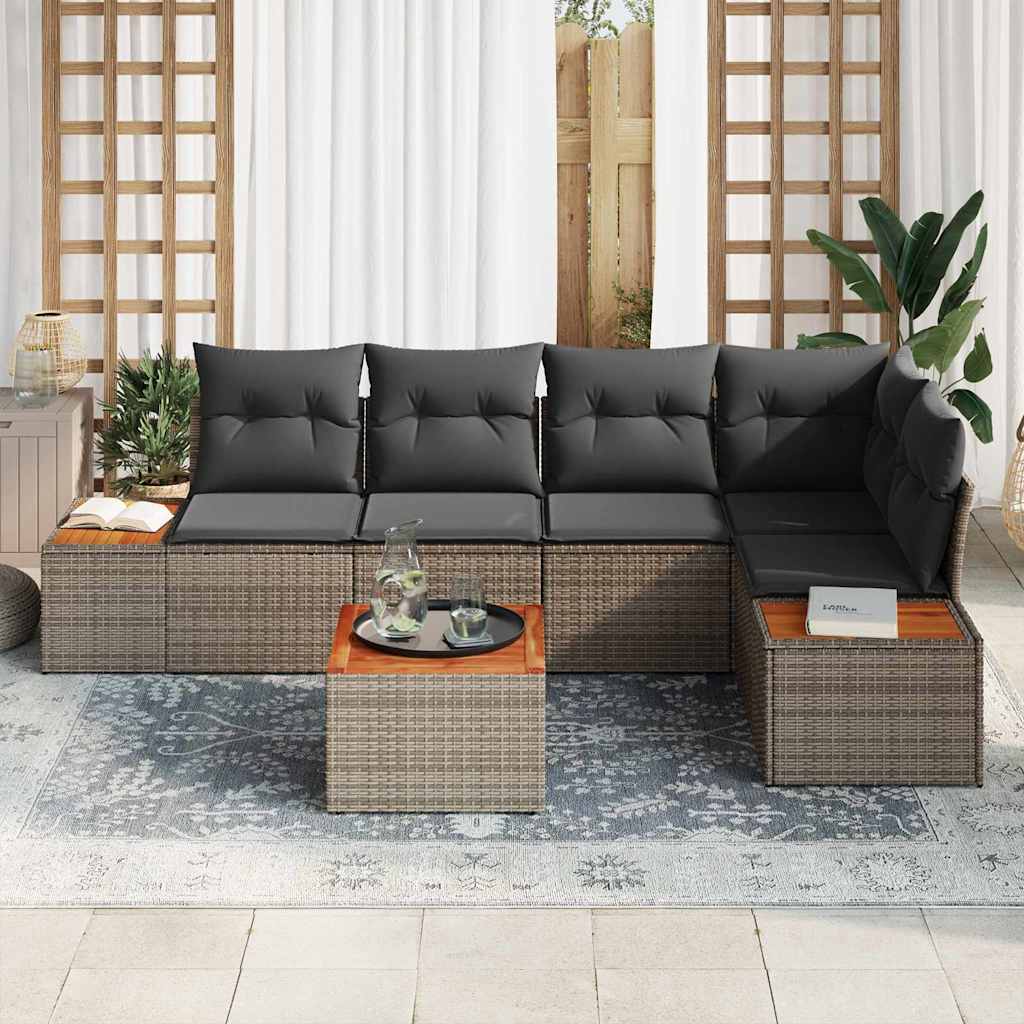 Garden Sofa Set with Cushions and Storage 6 pcs Grey Poly Rattan