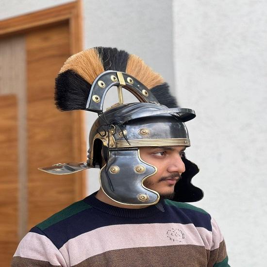 Roman Centurion Helmet Metal Armor Black or Brown Plume Cosplay Display