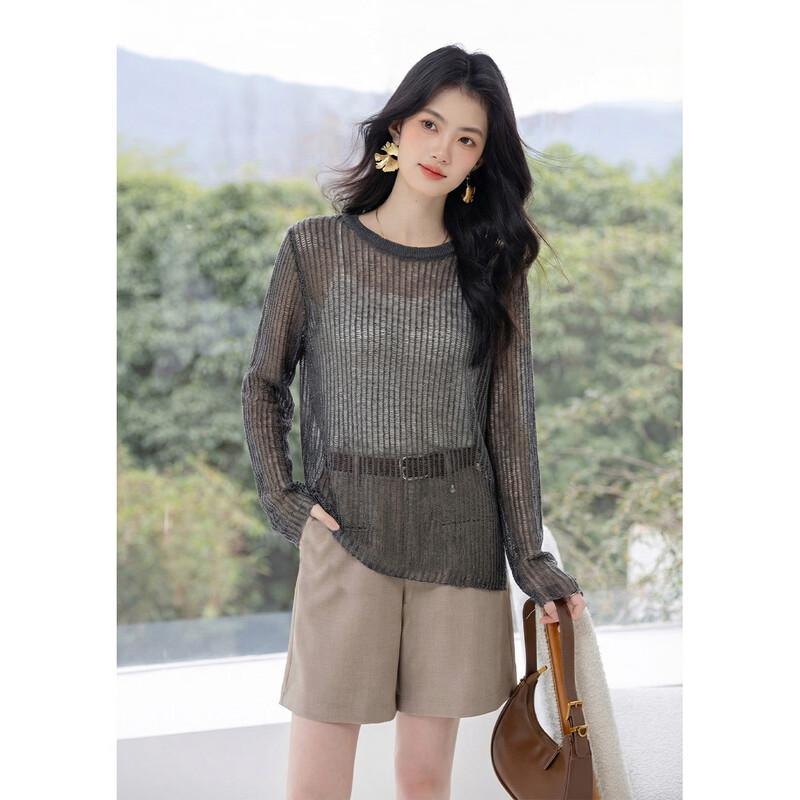 Mocana Women's Textured Hollow-Out Long Sleeve Knit Blouse