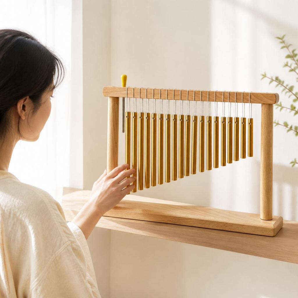 Windspiel mit rechteckigem Holzrahmen Bezaubernde Töne für Balkon, Garten