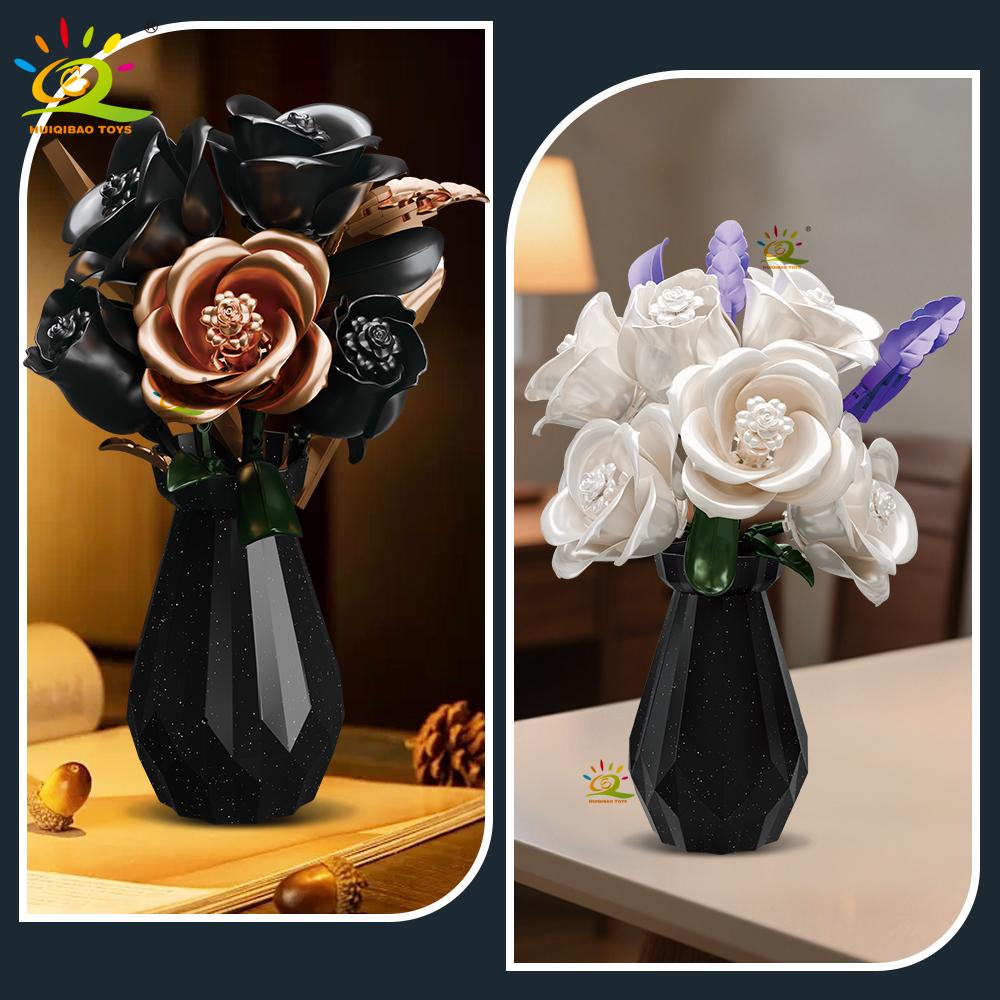 Rose Moc Flower Model Construction Blocks 3D Bouquet Blocks Kids Diy Toys Household Decor Valentine'S Day Gift For Girls
